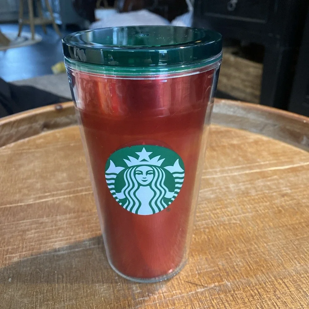 Starbucks Red Metallic Siren Green 16 oz Grande Cold Travel Tumbler Coffee Cup